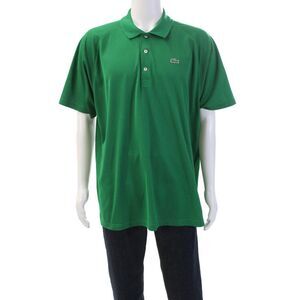Lacoste Sport Mens Textured Short Sleeve V-neck Causal Polo Shirt Green Size 3XL